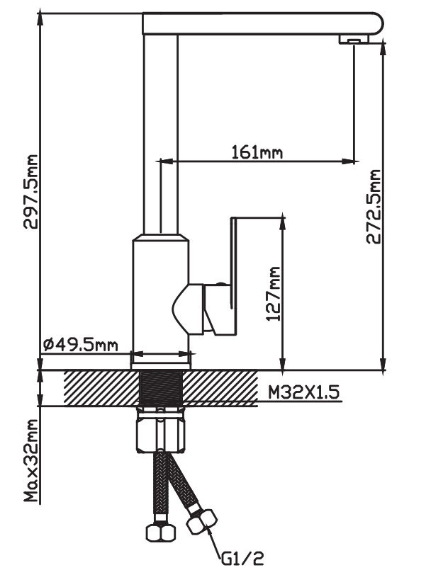 Смеситель кухня шар Эверест B40-13TL бок руч высокий излив серый графит