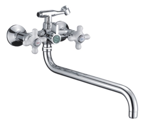 Смеситель ванна кер Potato P2763 литой излив крест хром/белый