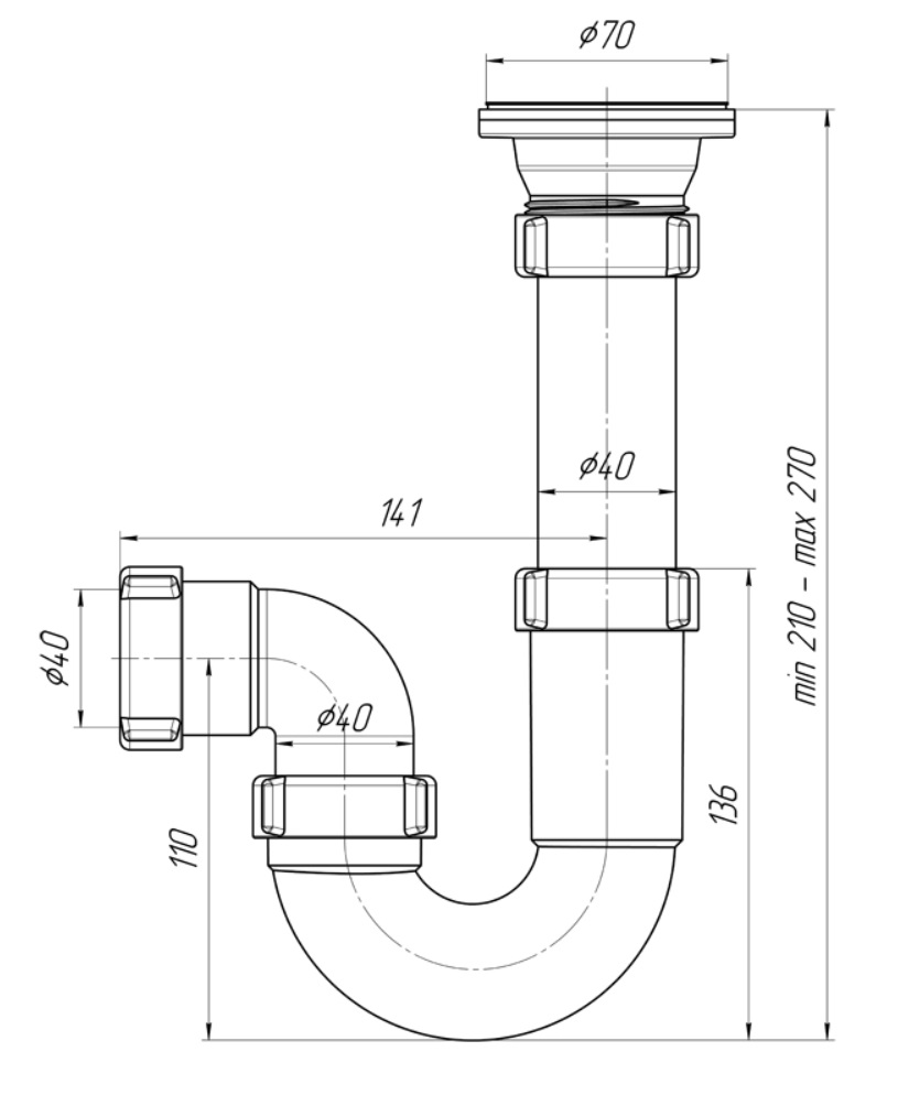 Сифон 1 1/2" АНИ D0100 прямоточный