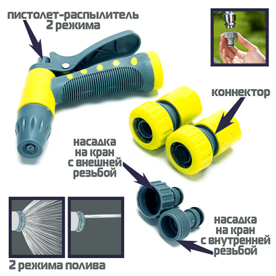 Набор д/полива (2 коннектора 3/4" штуцер пистолет распылитель) INBLOOM