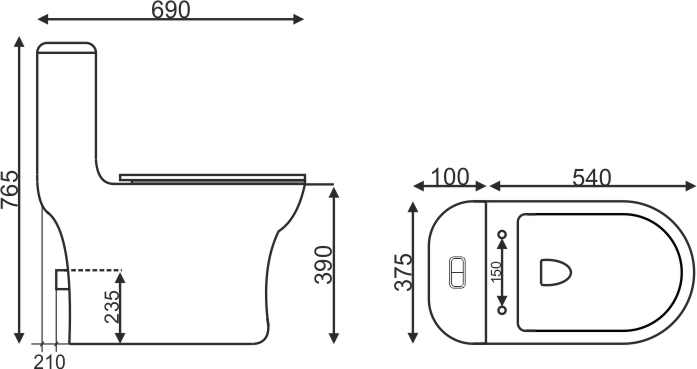 Моноблок EvaGold SM9614 безободковый, дюро (с гофрой и подводкой) 