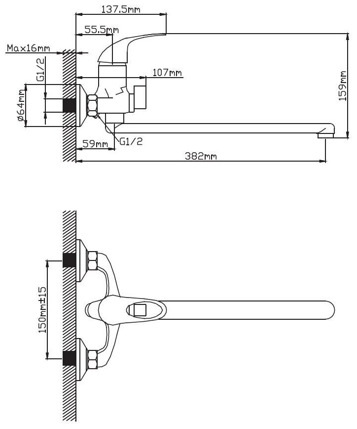 Смеситель ванна шар Diadonna D22-150N лат див в корп L излив 35мм