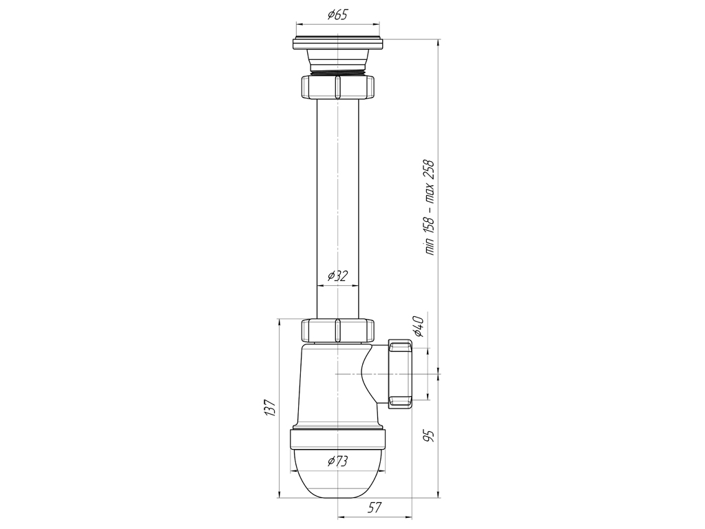 Сифон  1 1/4" АНИ С1000 б/гофры