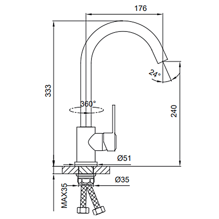 Смеситель кухня шар Frud R42052-11 35мм оружейная сталь