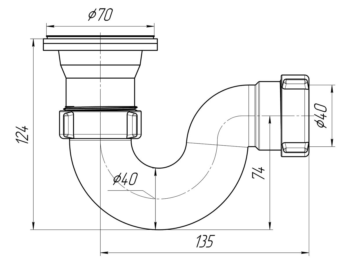 Сифон 1 1/2" АНИ Е110 душевой поддон б/гофры