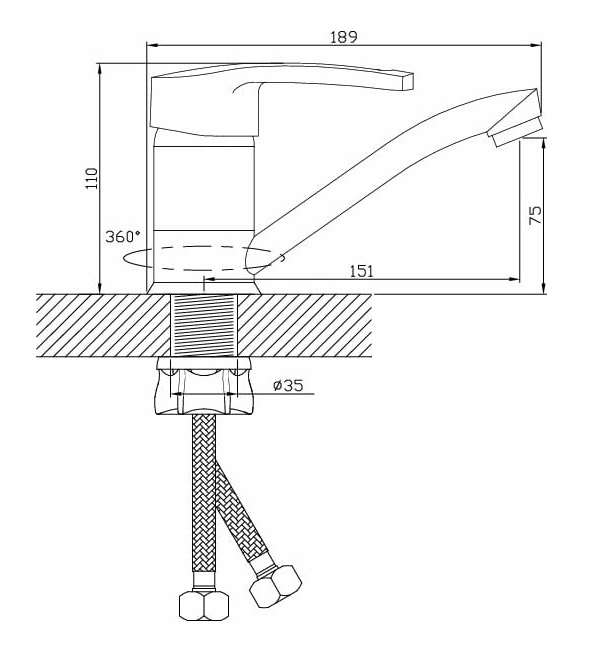 Смеситель кухня шар Diadonna D80-448122 лат кор излив 40мм
