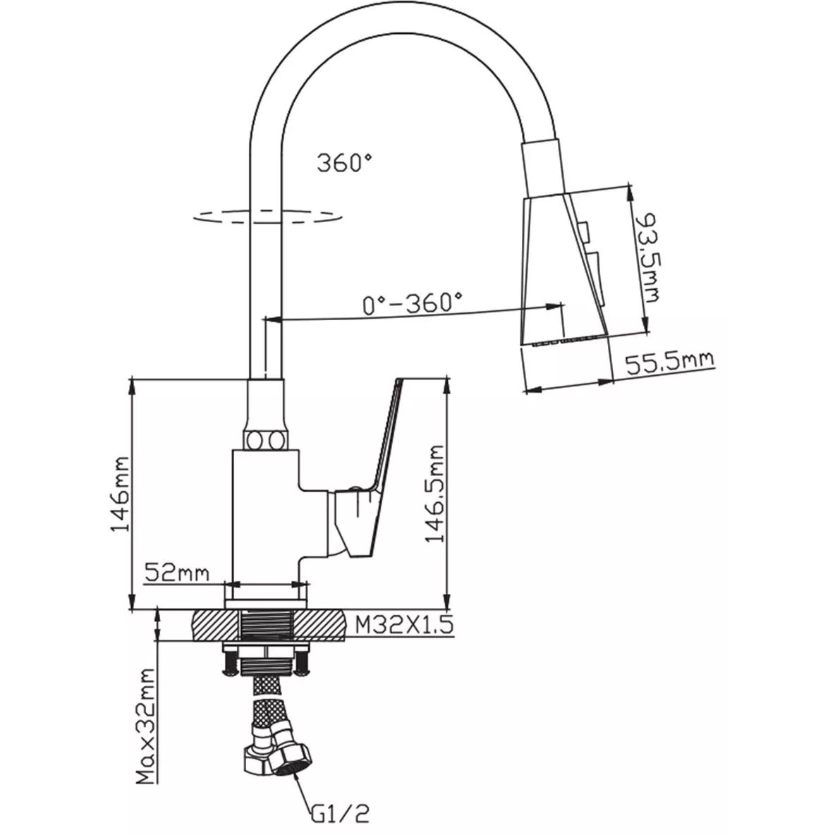 Смеситель кухня шар Diadonna D170-41W нерж бок руч гибкий излив 35мм белый