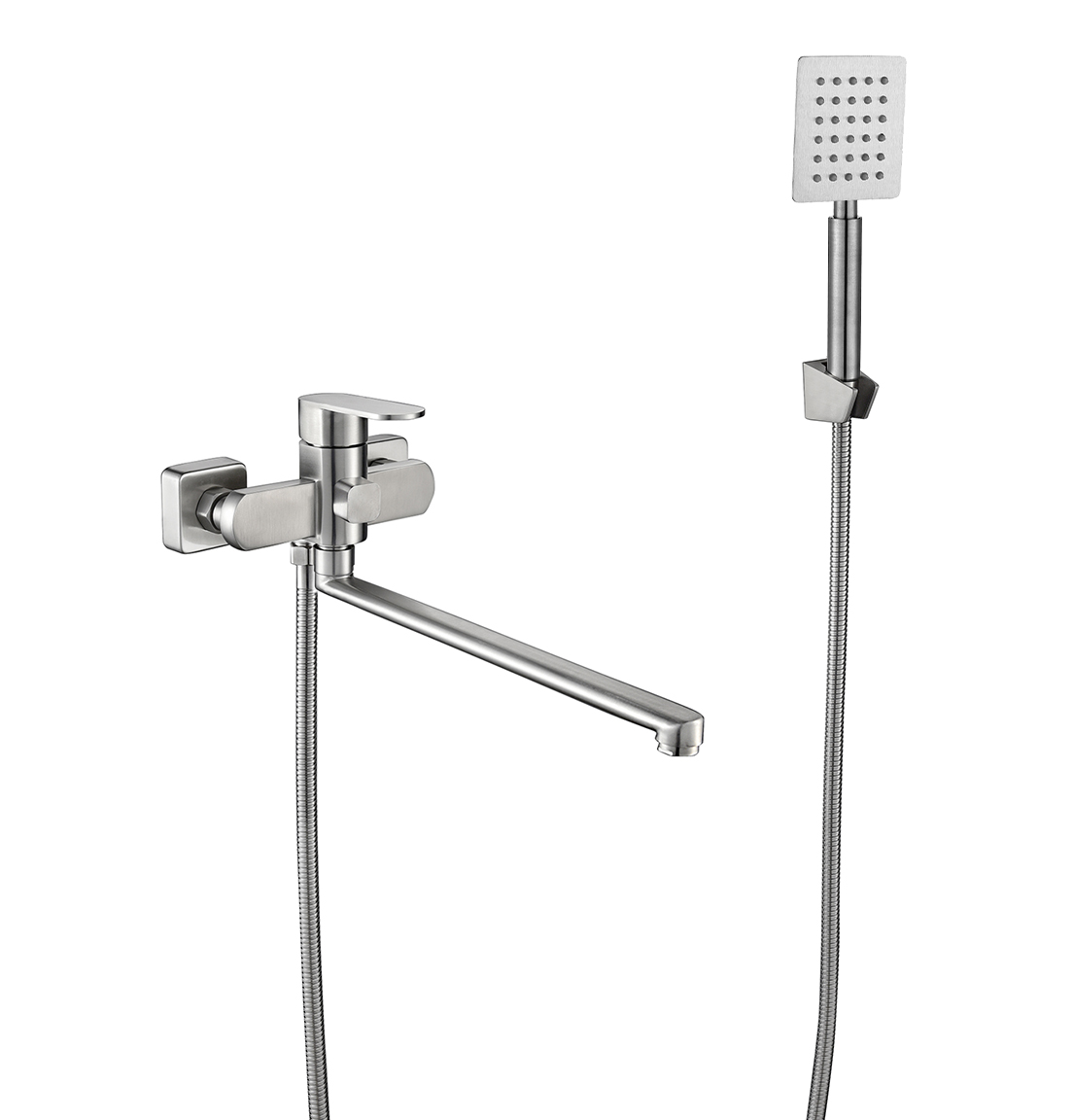 Смеситель ванна шар Frap F22805 нерж див в корп L излив 35мм сатин