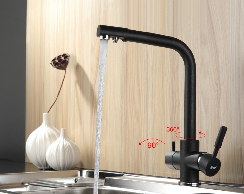 Смеситель кухня шар Frap F4352-7 лат бок руч под фильтр 35мм черный