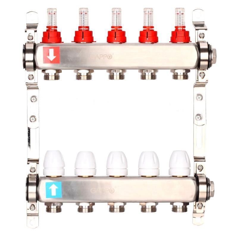 Коллектор группа нерж  1"  5 вых 3/4" Gappo расходомер регул G424.5