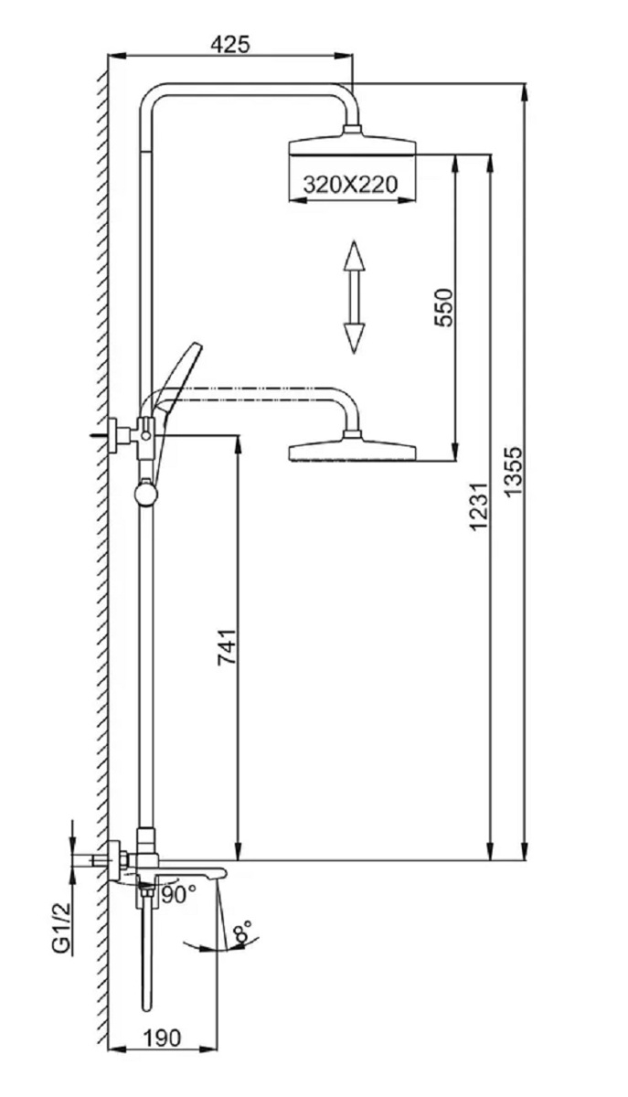 Душевая система шар Frap F2484-9 лат 35мм оружейная сталь
