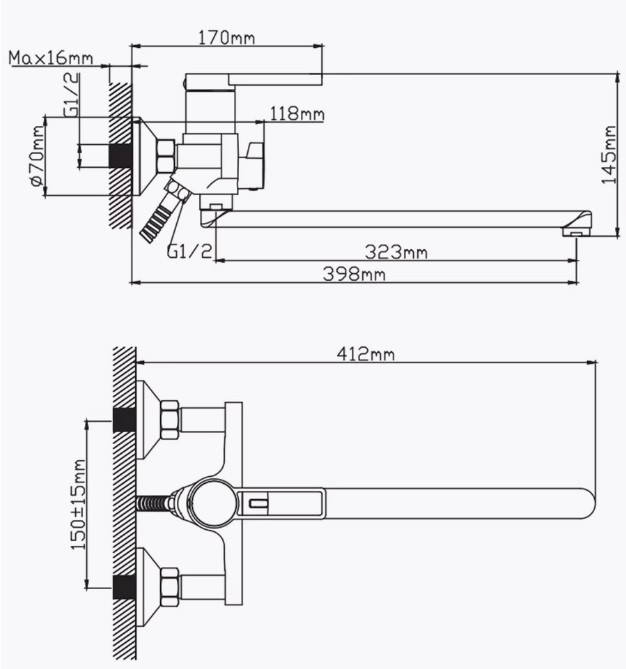 Смеситель ванна шар Diadonna D172-22 лат див в корп L излив 35мм