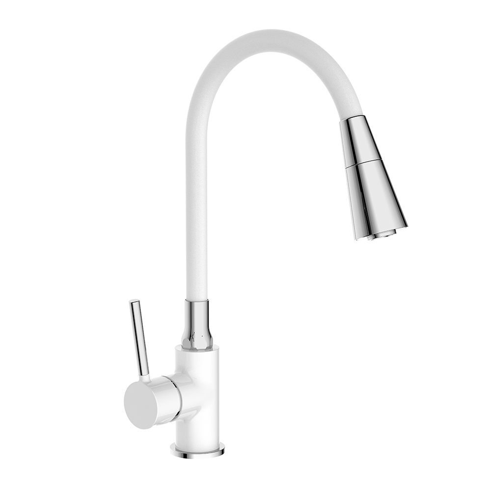 Смеситель кухня шар Frap F4044-8 лат бок руч гибкий излив 35мм белый/хром