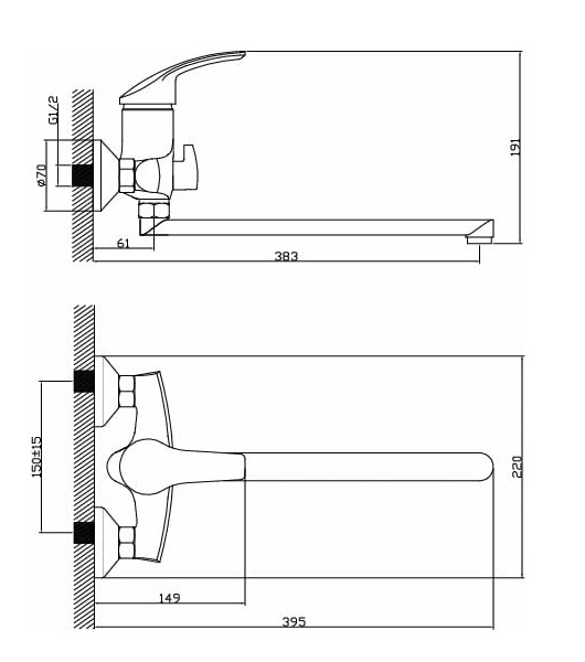 Смеситель ванна шар Diadonna D80-222102 лат див в корп L излив 40мм