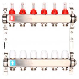 Коллектор группа нерж  1"  6 вых 3/4" Gappo расходомер регул G424.6