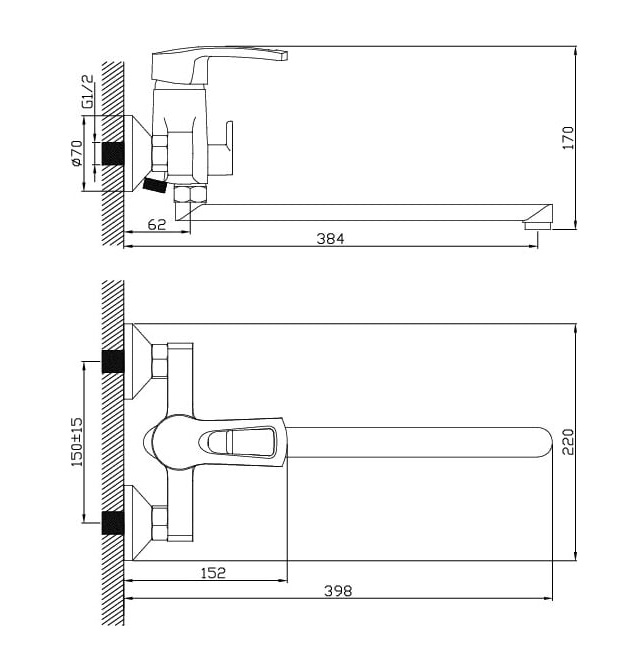 Смеситель ванна шар Diadonna D80-222122 лат див в корп L излив 40мм
