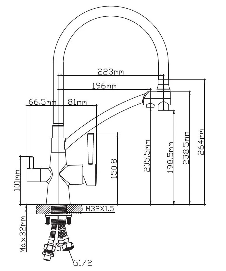 Смеситель кухня шар Diadonna D49-19025QH лат бок руч под фильтр 35мм серый/графи