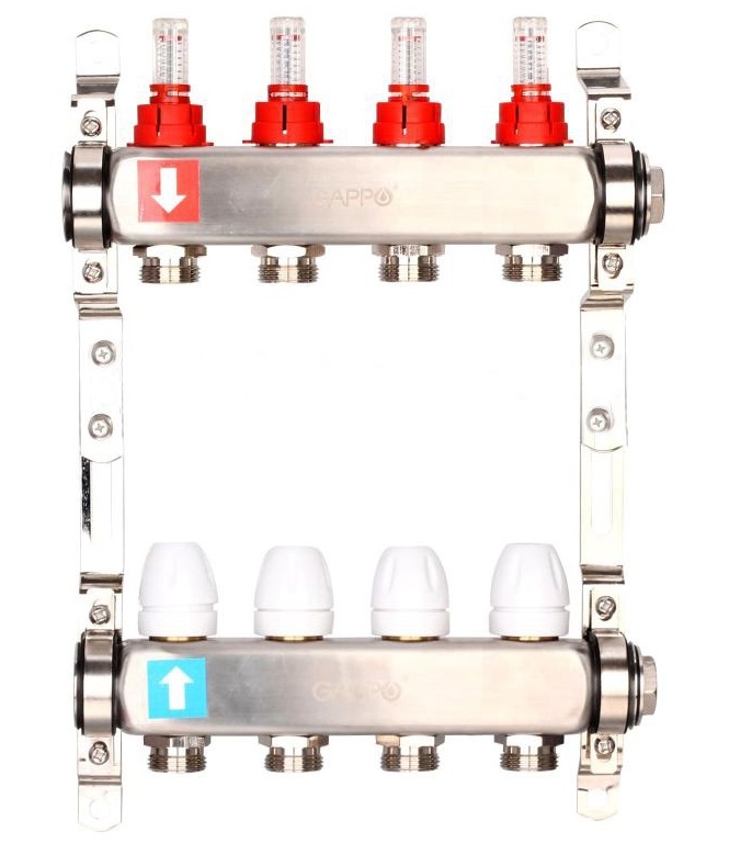 Коллектор группа нерж  1"  4 вых 3/4" Gappo расходомер регул G424.4