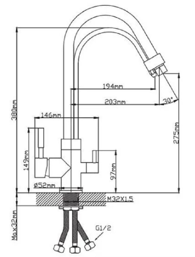 Смеситель кухня шар Diadonna D49-19016 лат бок руч под фильтр 35мм белый