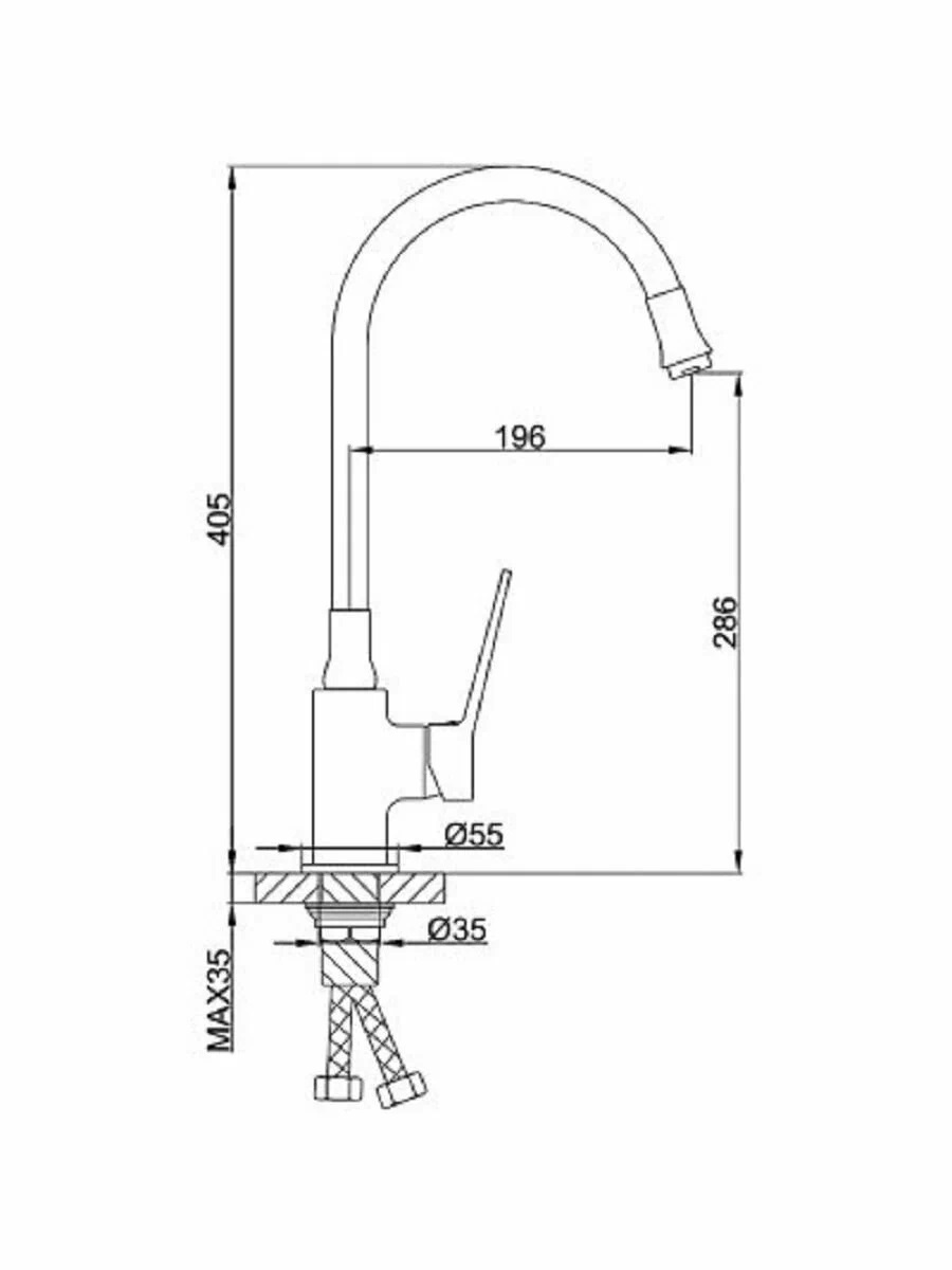 Смеситель кухня шар Frap F4462-9 лат бок руч гибкий излив 35мм оружейная сталь
