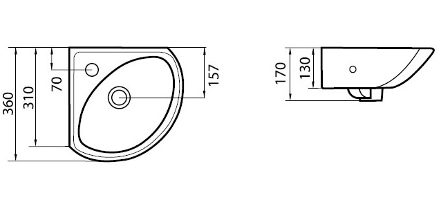 Умывальник Sanita Веер угловой 36*36 с отверстием