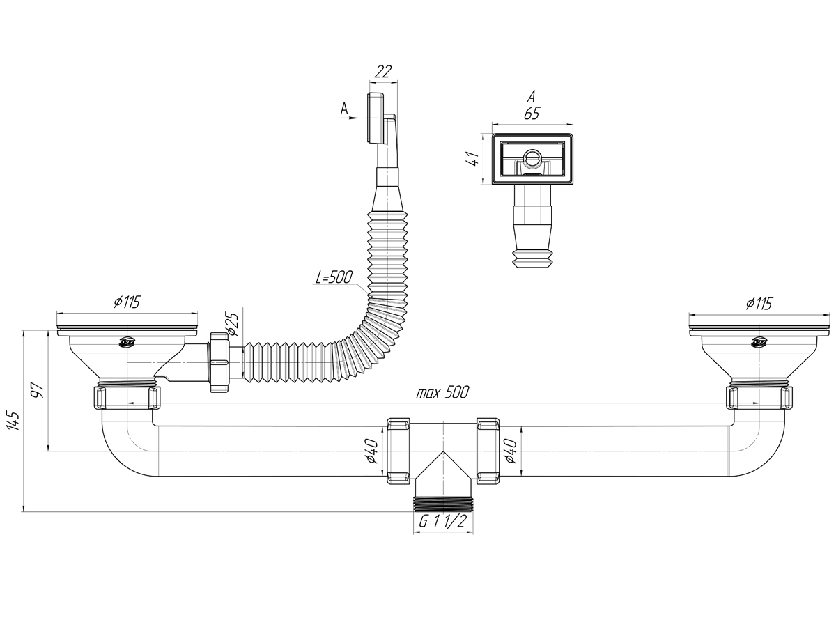 Набор для двойного сифона Ани L0115 3 1/2"